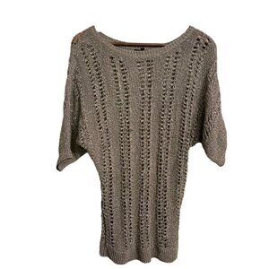 Express Women's Gray Open Knit Y2K Crocket Dolman Short Sleeve Sweater Small